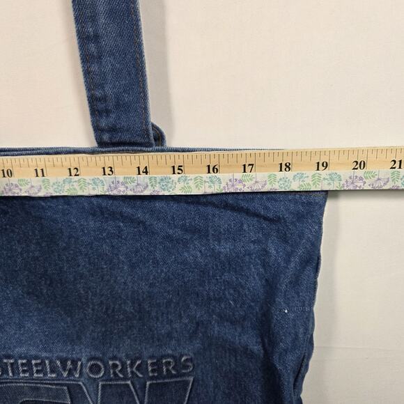 Vintage denim Tote Bag Large Heavy Fabric Huge United Steelworkers USW U.S.A - Picture 5 of 9